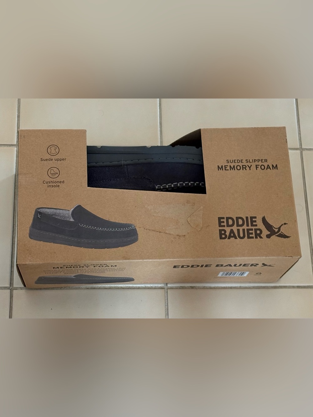 Eddie Bauer Men's Loudon
Suede Memory Foam Faux Fur Slipper (Charcoal)
